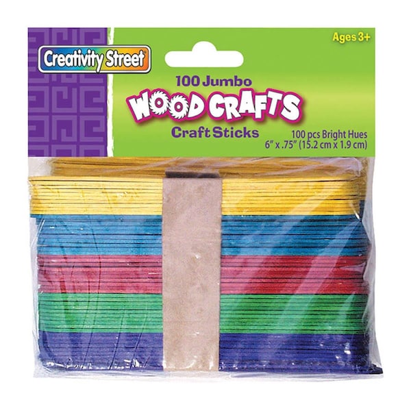 Easy-To-Organize 6 x 0.75 in. Creativity Street Jumbo Craft Sticks Bright Hues, 12PK EA3482351 - main